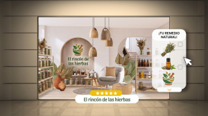 Présentation Herbalist « The Herb Corner » avec un design chaleureux et naturel, des étagères remplies de pots d’herbes, d’huiles essentielles et d’éléments graphiques à acheter en ligne.