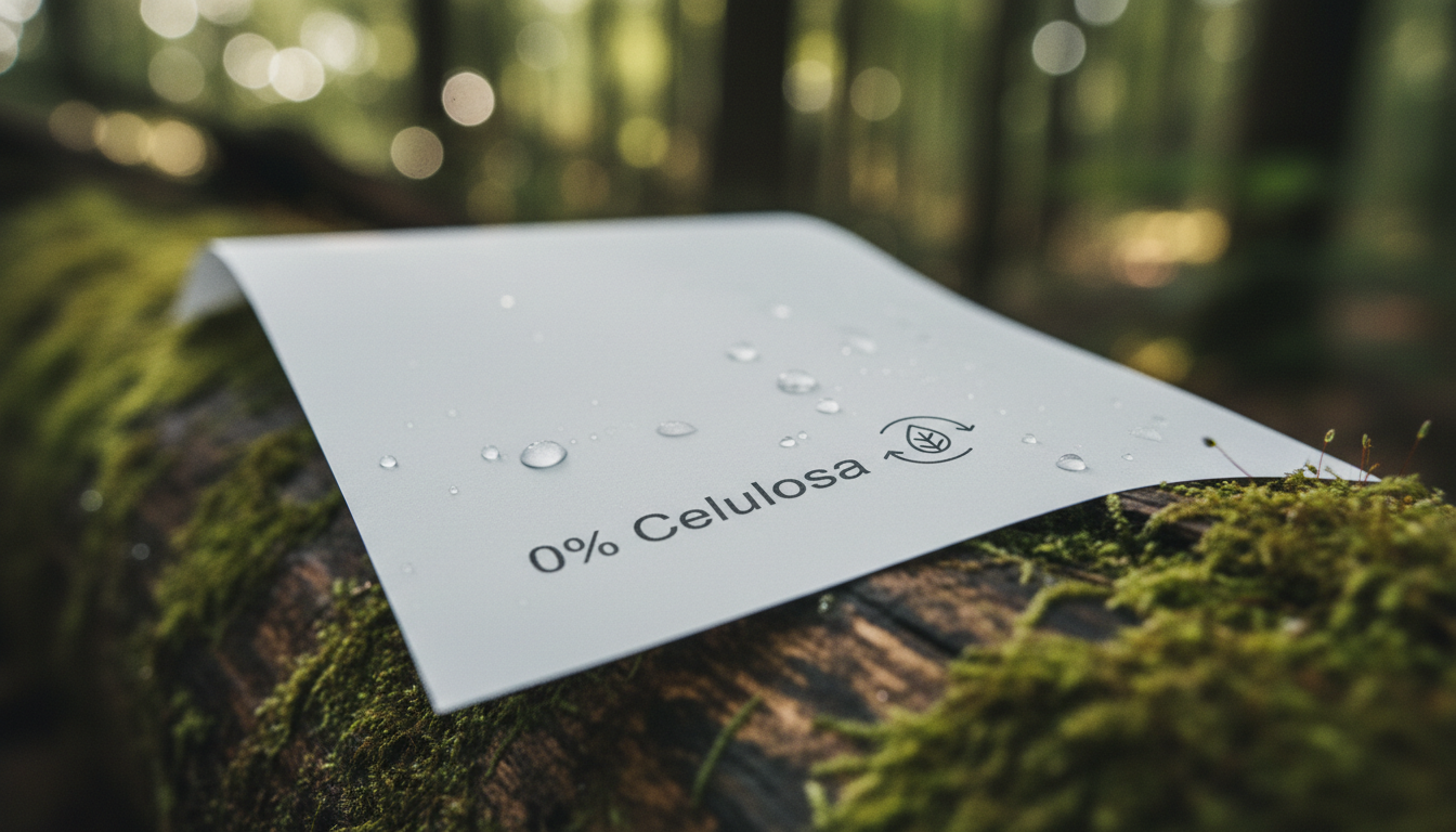 Feuille de papier synthétique imperméable avec texte à 0 % cellulose posée sur du bois humide dans un environnement naturel. Feuille de papier synthétique imperméable avec texte à 0 % cellulose posée sur du bois humide dans un environnement naturel.