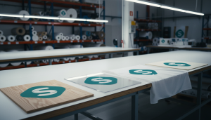 Impression directe sur différents matériaux rigides tels que le bois, le méthacrylate et le textile en utilisant des technologies d’impression grand format.